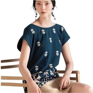 URBAN OUTFITTERS Floreat Avian Myth Teal Gold Embroidered Mini Shift Dress Sz 4